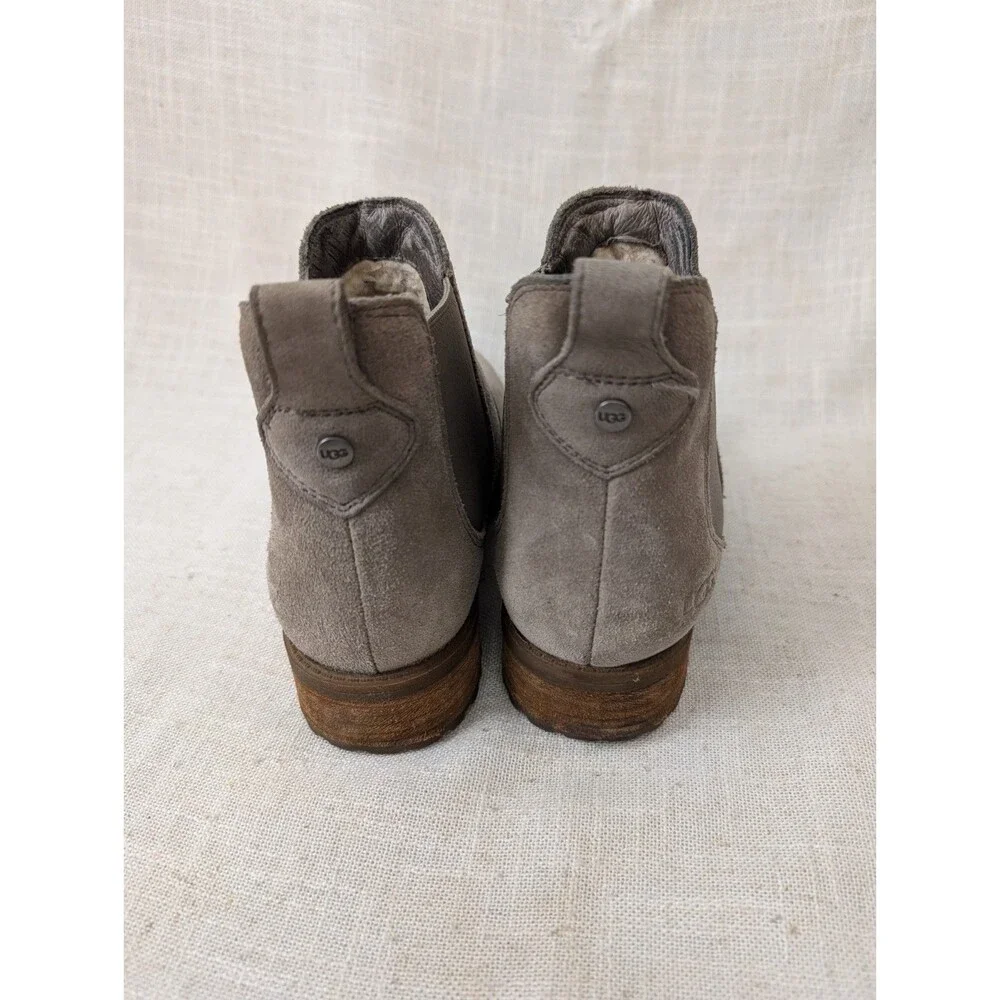UGG Women’s Gray Suede Chelsea Boots Faux Fur Lined - Size 6